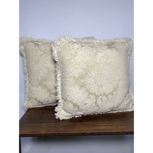 Vintage Fringe Textured Floral Pattern Set Of 2 Throw Pillow White 16x16